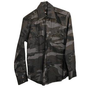 Ismail Farid Men's Casual Long Sleeve Camouflage Shirt Green Gray Size Medium